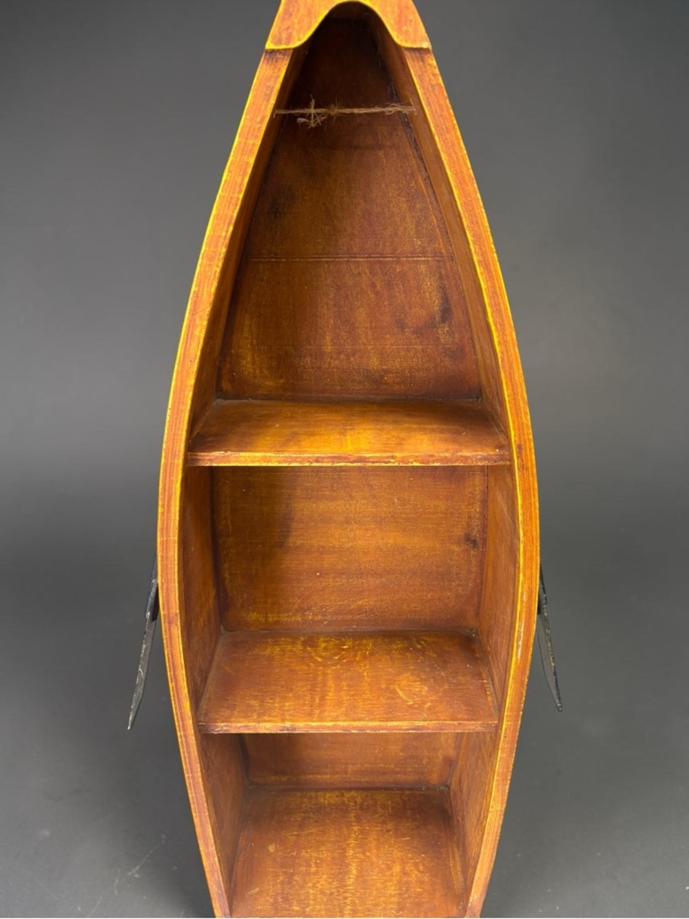 Vintage Wood Canoe Boat & Oars Trinket Display Hanging Or Freestanding Shelf 29” - Picture 7 of 16